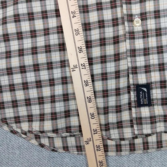 Nautica Shirt Mens Large Brown Plaid Button Down Long Sleeve Classic Cotton Logo - Picture 5 of 9